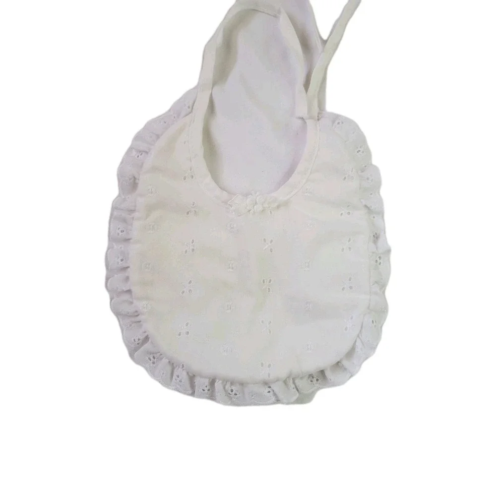VTG Alexis White Eyelet Scalloped Baby Bib Made In Usa